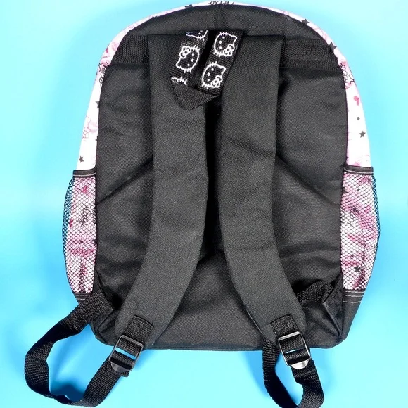 Hello Kitty Sanrio Light Pink Black Backpack Hearts Stars School Embroidered - Picture 8 of 14